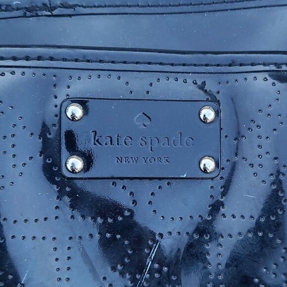 Kate Spade - Black Harmony Glossy Patent Perforated Hearts Large Tote Bag, GUC - Picture 5 of 12